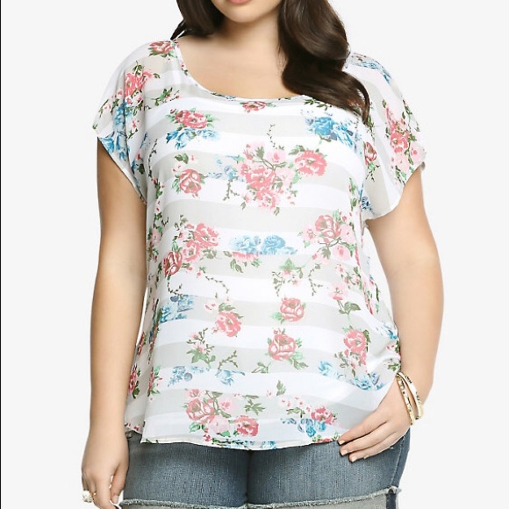 🌸SOLD🌸Torrid Button Back Floral Sheer Blouse - Picture 1 of 7